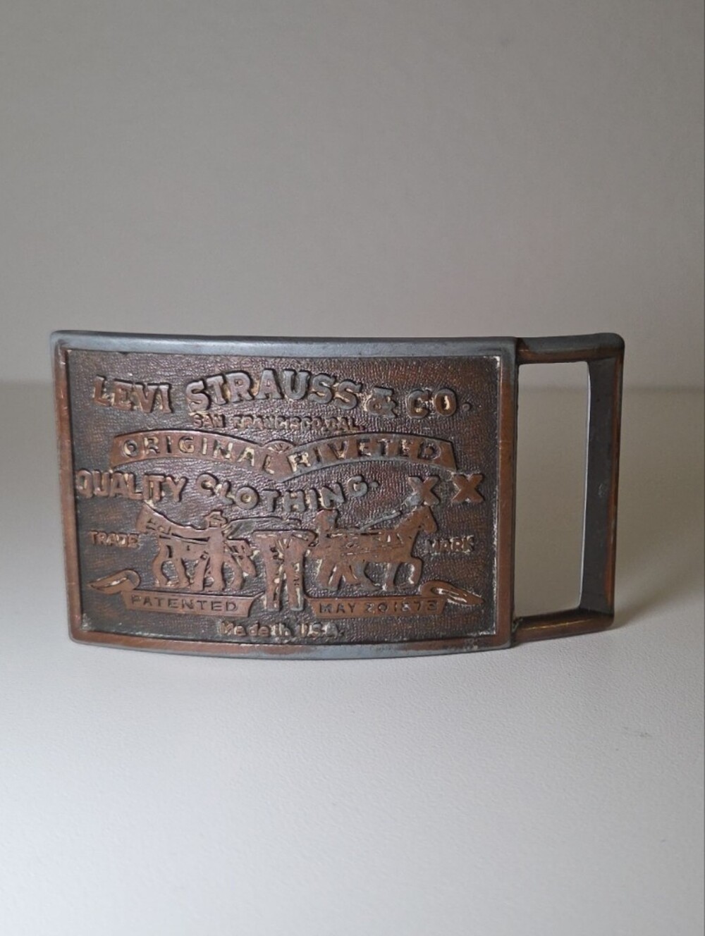 Vintage Levi's Copper-Tone Belt Buckle with Embossed Logo